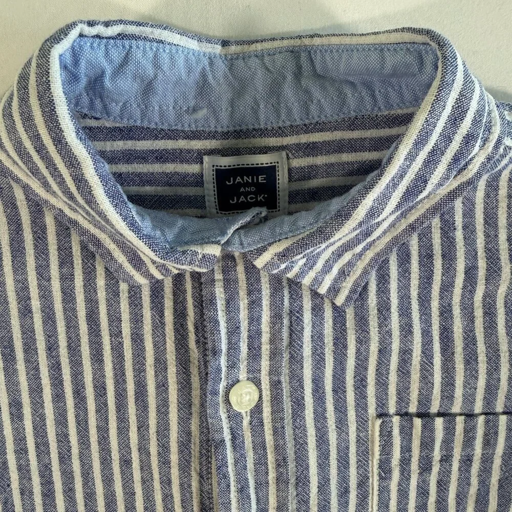 JANIE AND JACK Linen Cotton Blue Striped Button Down 5T